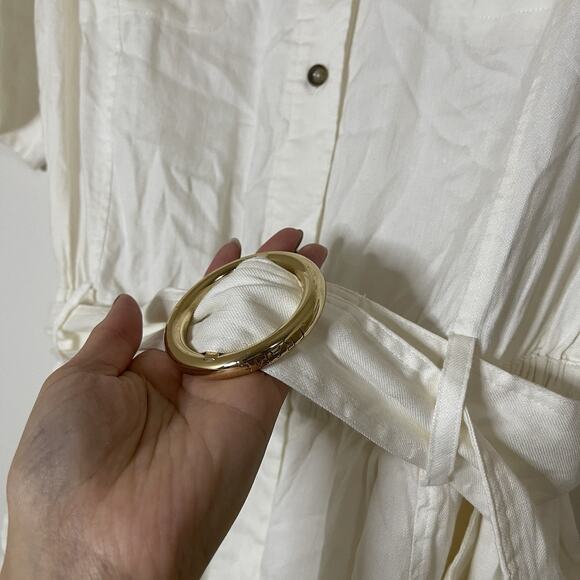 Frame Arie Button-Up Utility Romper Shortall Jumpsuit Ivory Blanc Large $478 - Picture 7 of 9